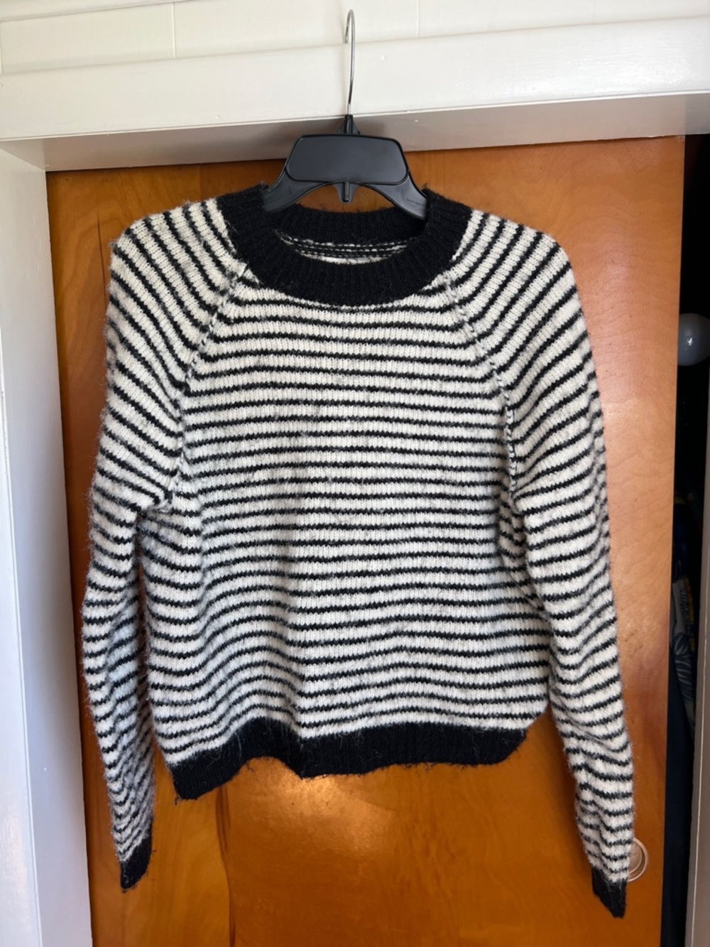American Eagle Outfitters Black & White Striped Crew Sweater
